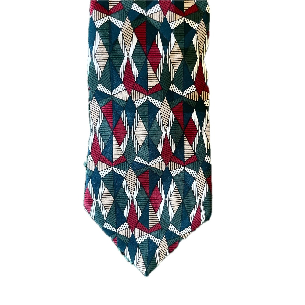 JS Blank & Co Mens Silk Necktie Geometric Diamond Teal Burgundy Fall Formal
